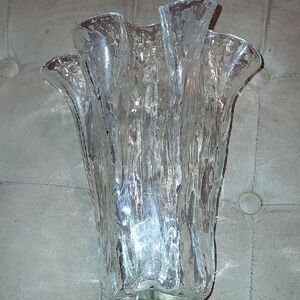 Vintage Scandinavian Handkerchief Art Vase Clear Ribbons Muurlan Lasi Of Finland
